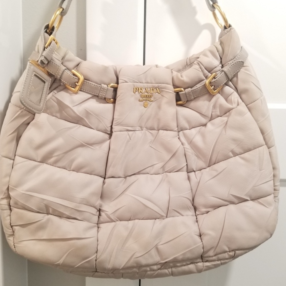 Prada AUTHENTIC Cream Quilted Hobo Bag with Gold Hardware